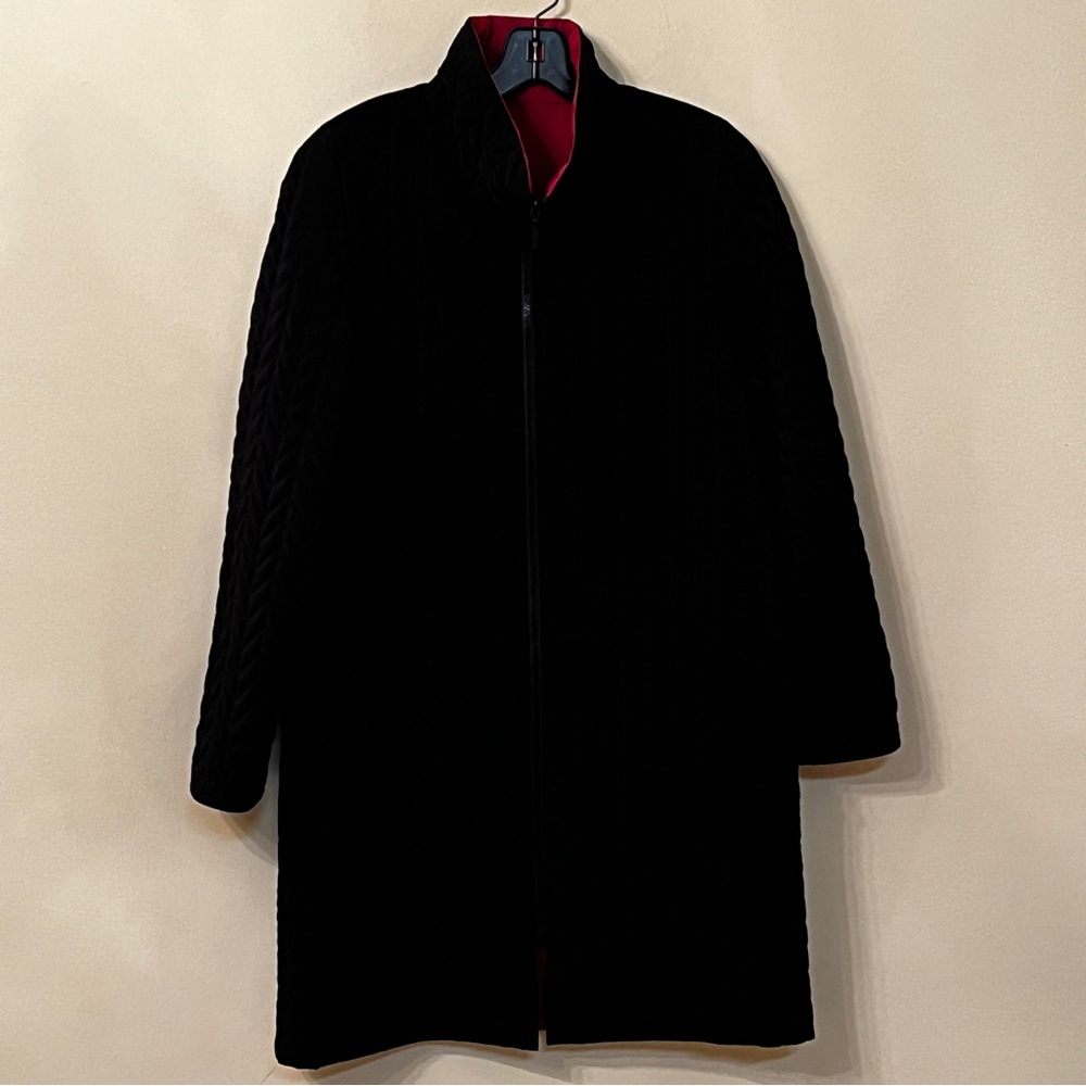 Gallery Women Black Pink Reversible Quilted Coat Full Zip Pockets Size M